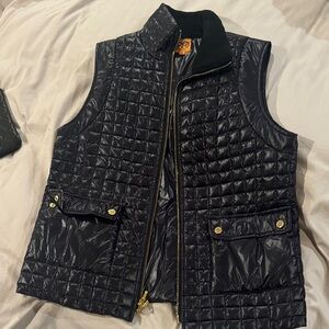 Tory Burch Black Quilted Vest with Gold Accents